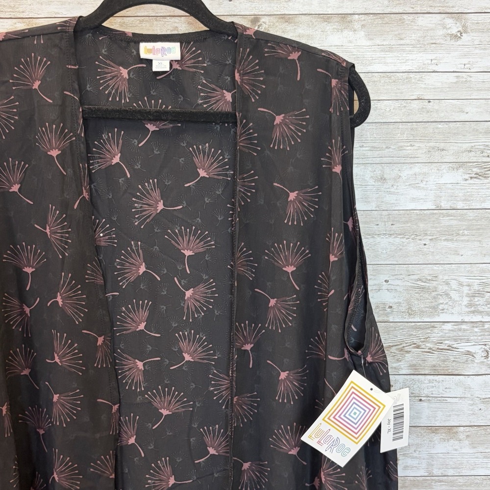 NEW LulaRoe Womens XL Joy Long Duster Black Blush Pink Dandelion Sleeveless NWT